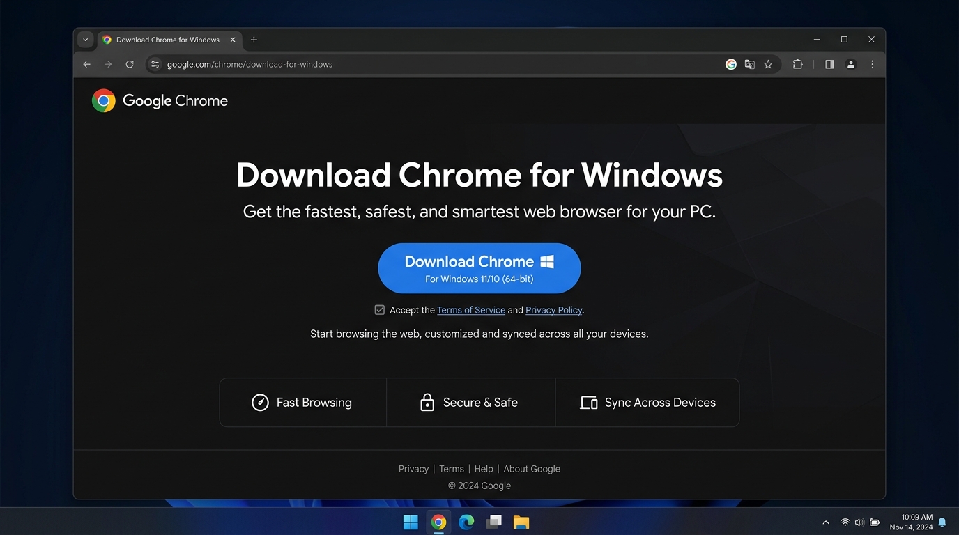 Google Chrome Windows Download Page (English Global UI)