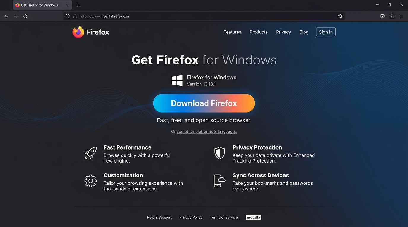 Mozilla Firefox Windows Download Page (English Global UI)